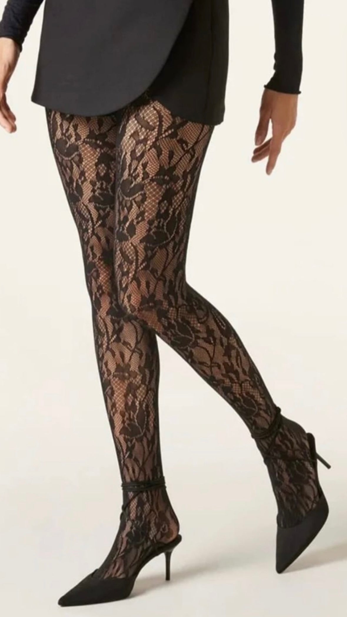 QUINN black floral lace tights