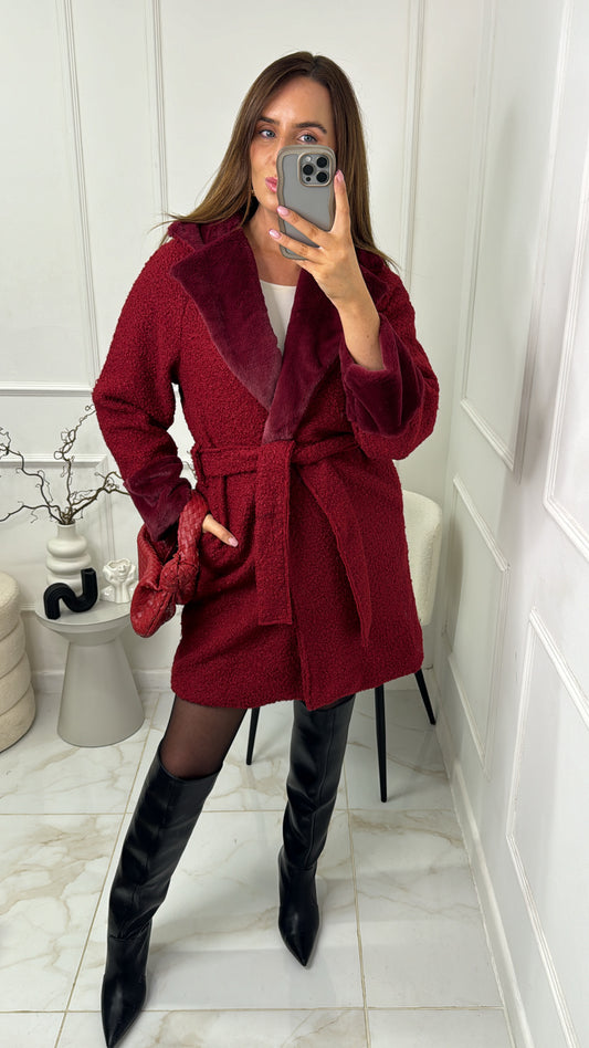 HARRIET burgundy boucle faux fur coat