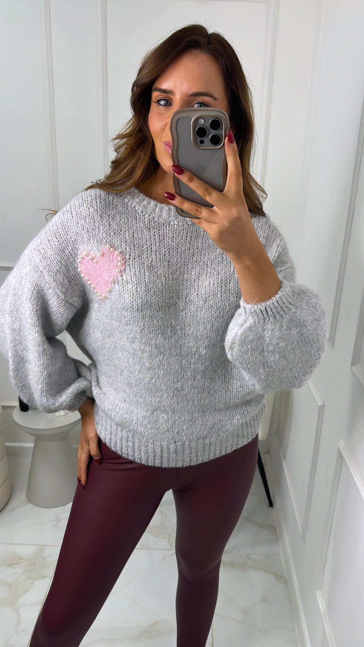 MIA grey pearl heart mohair jumper