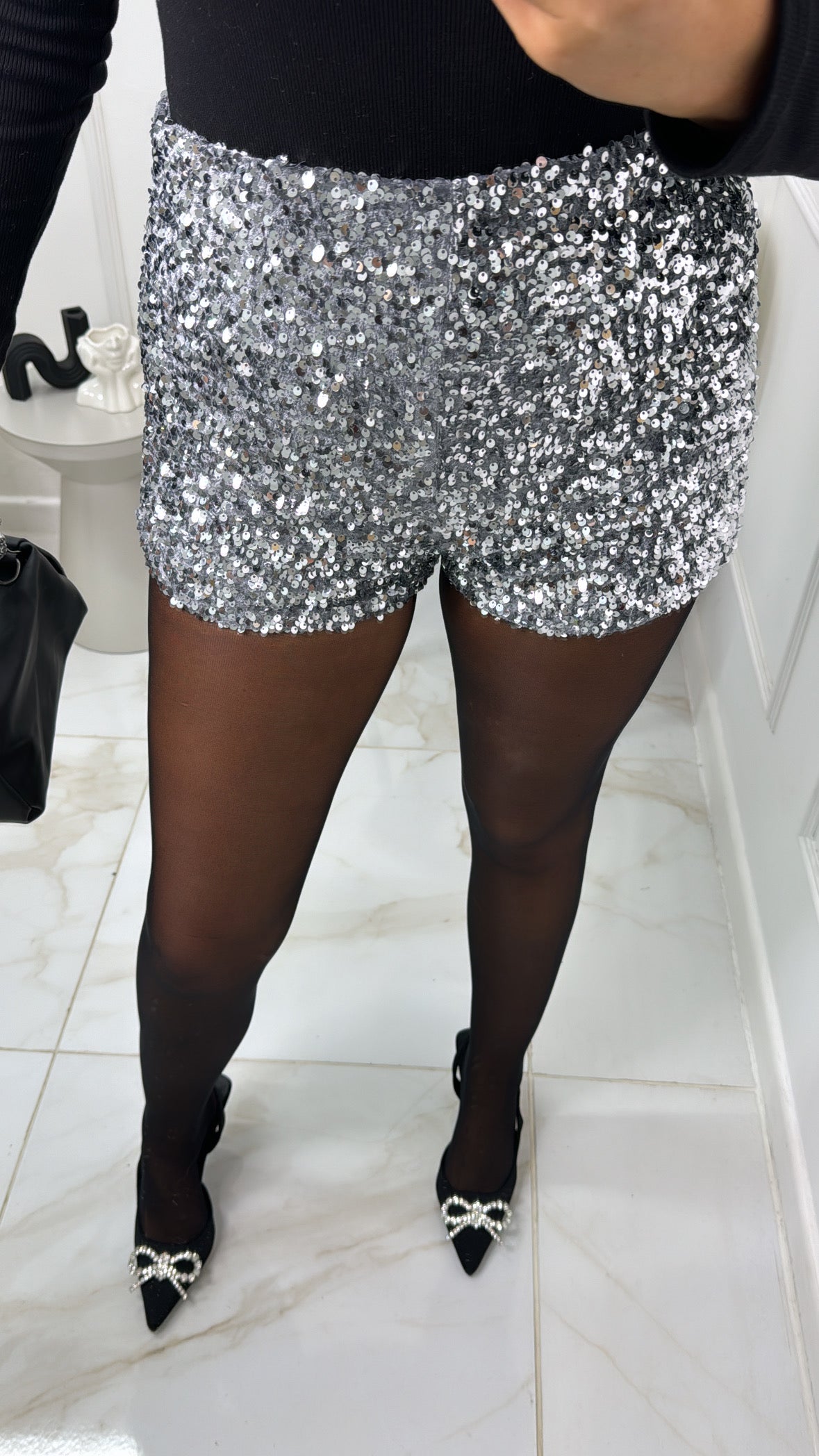 LUCIA silver sequin hot pants