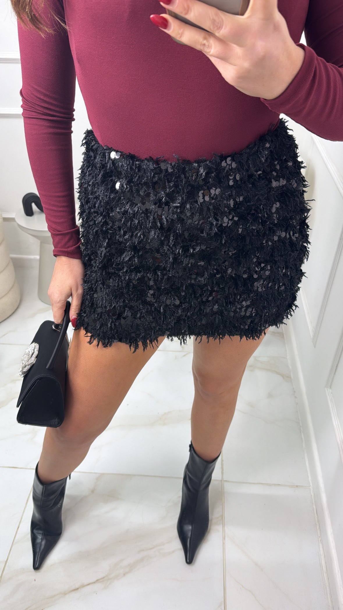 WILLOW black sequin feather skirt