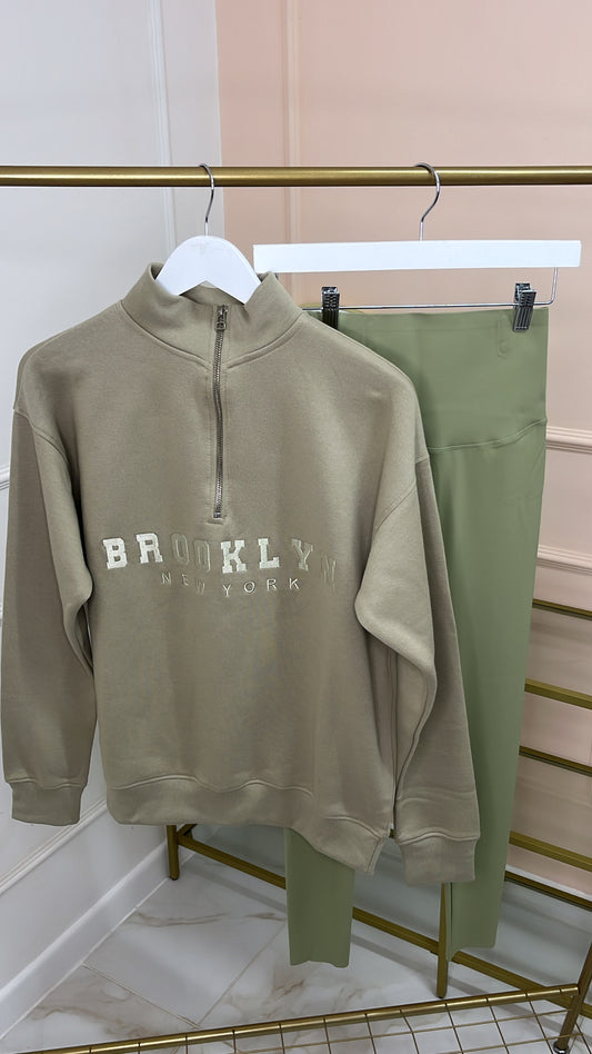 BROOKLYN sage half zip sweater