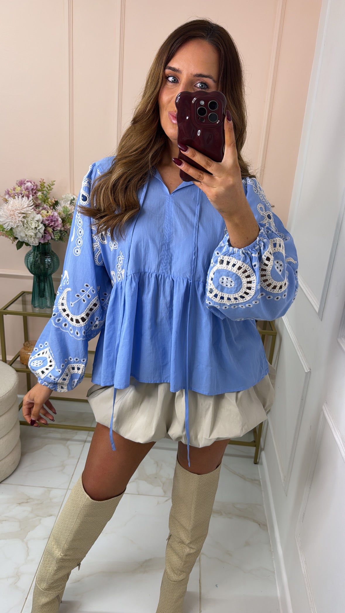 POPPY blue crochet smock blouse