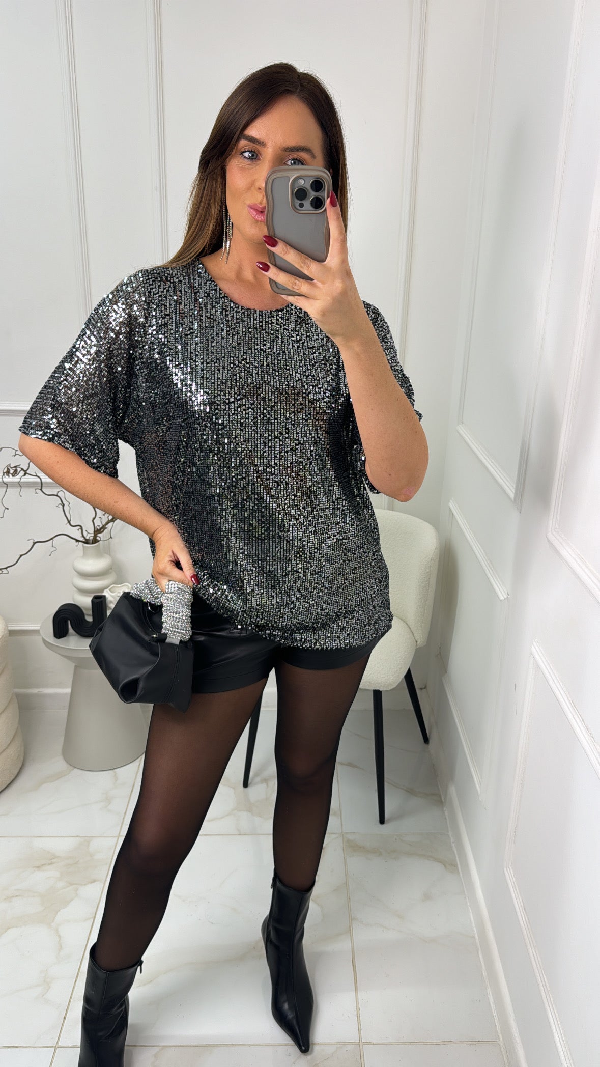 ANNA silver sequin boxy tshirt