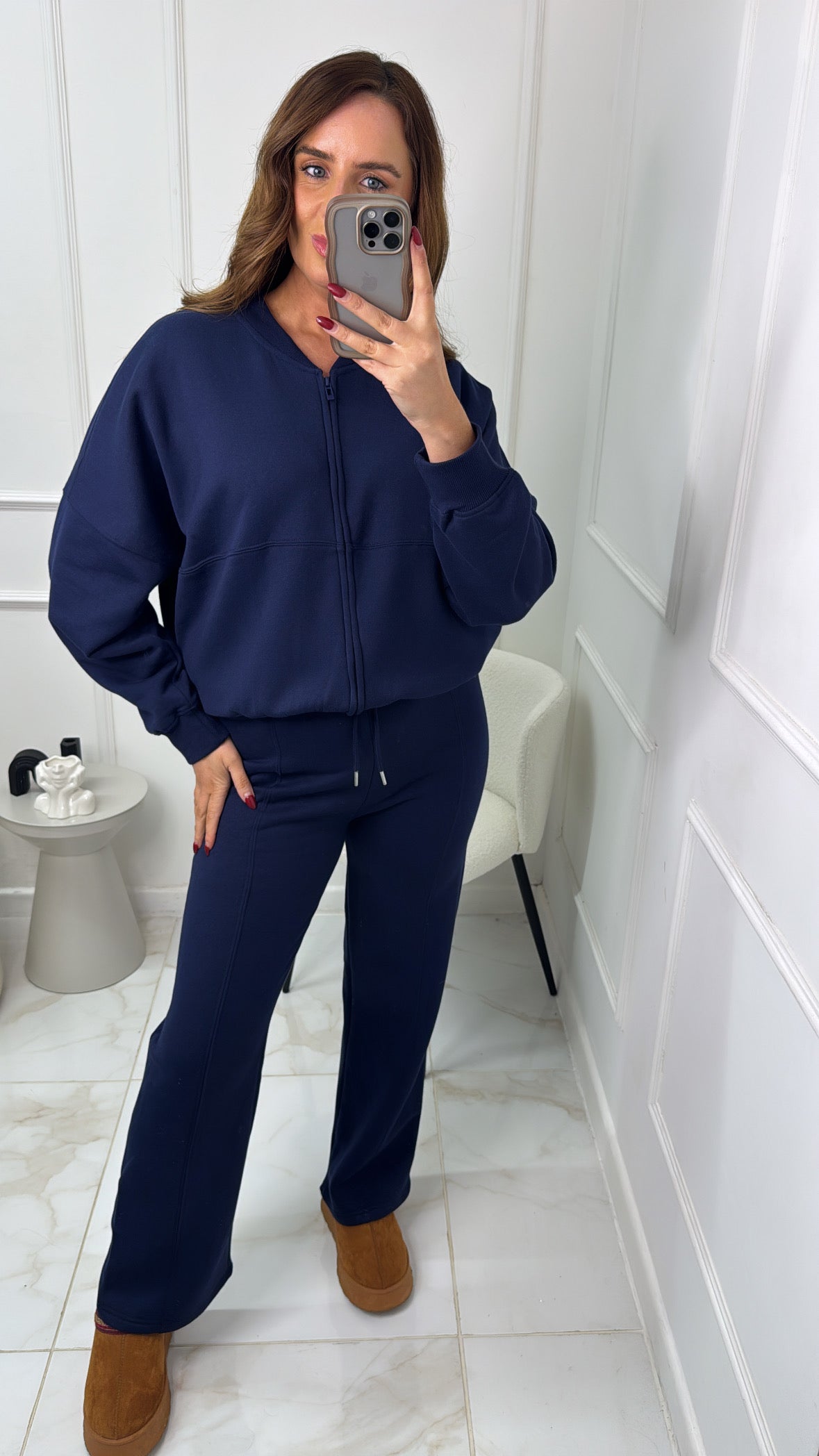 NINA navy bomber zip front lounge set