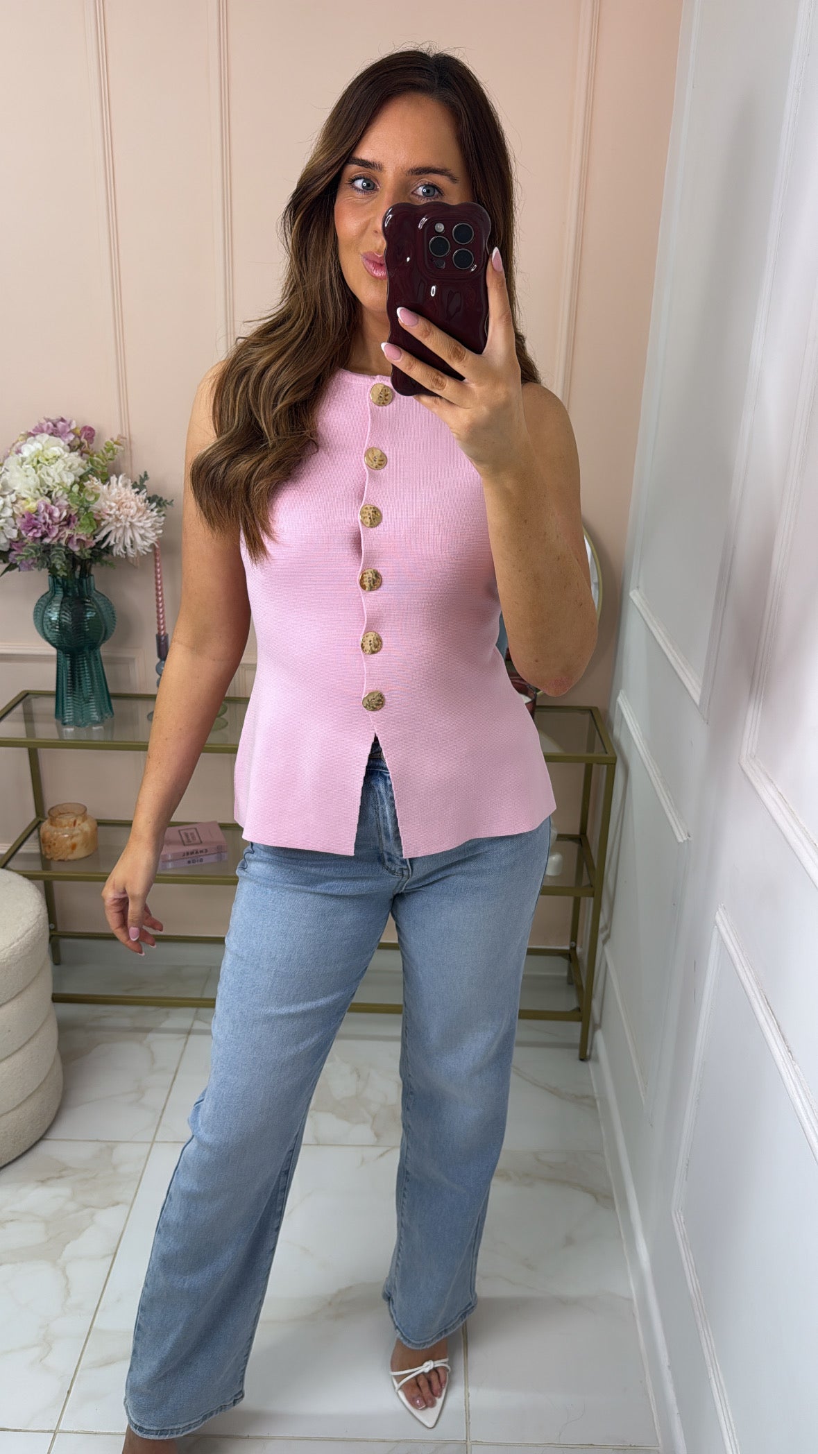 BELLA pink knit peplum waistcoat