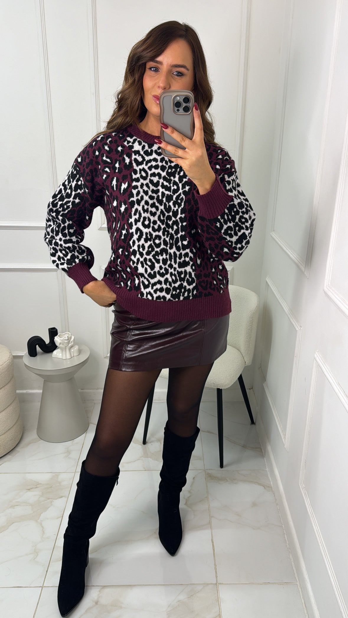 NOVA burgundy leopard knit jumper