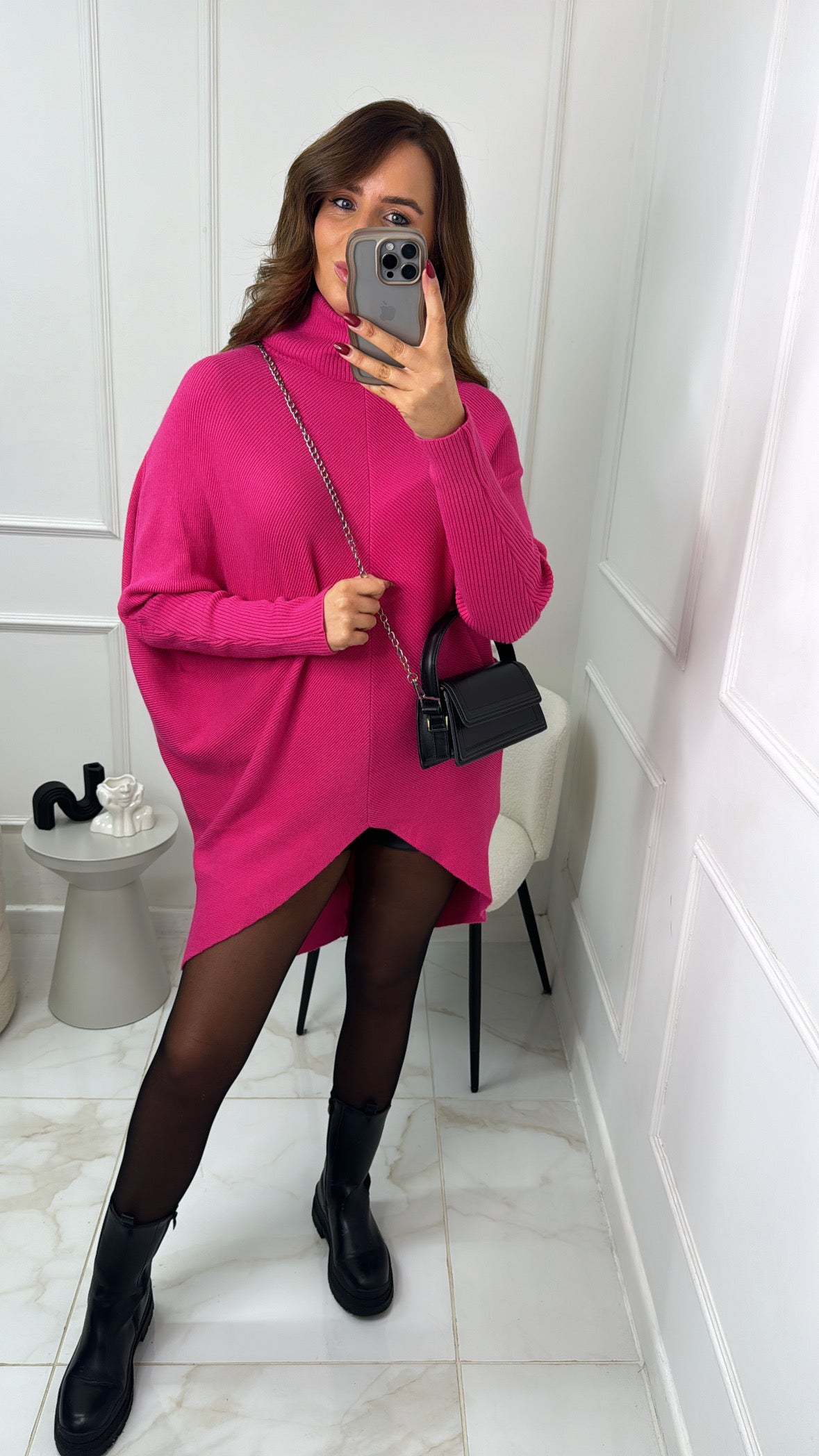 SINEAD pink roll neck dip hem jumper