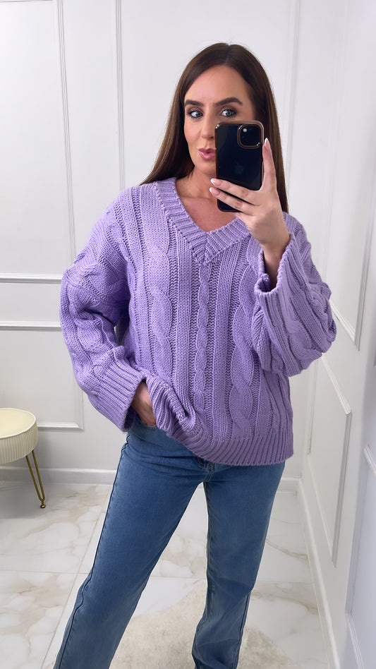 GEORGINA lilac cable knit jumper