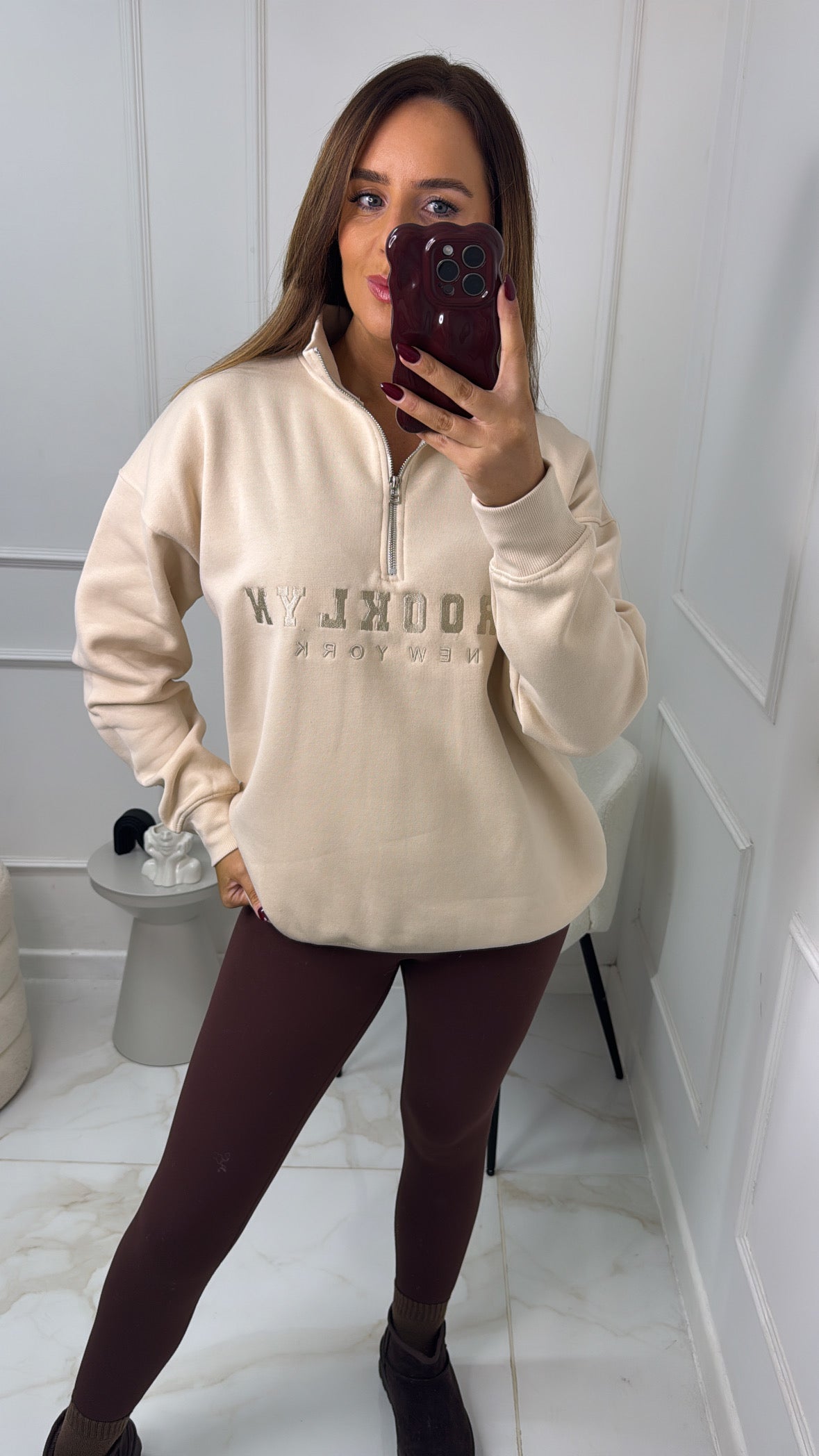 BROOKLYN cream half zip sweater