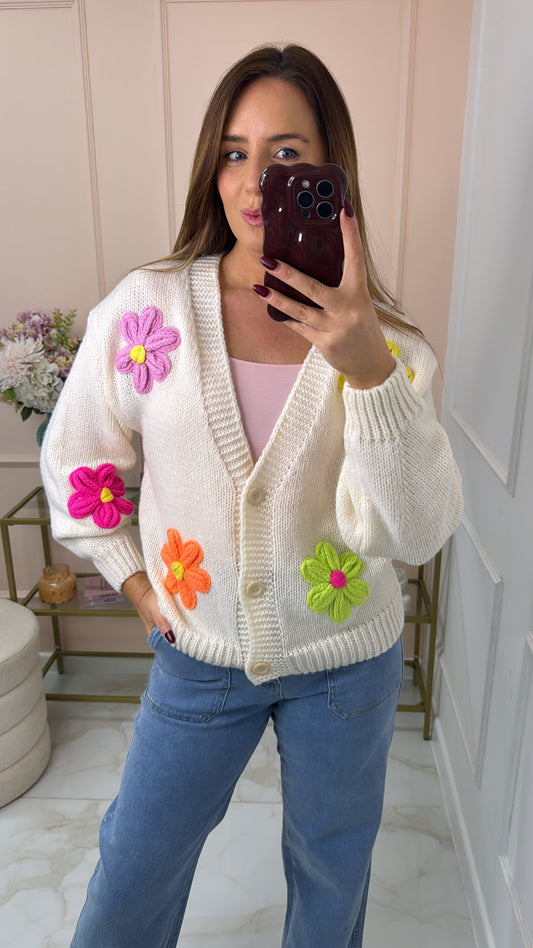 EMILIA cream floral knitted cardigan