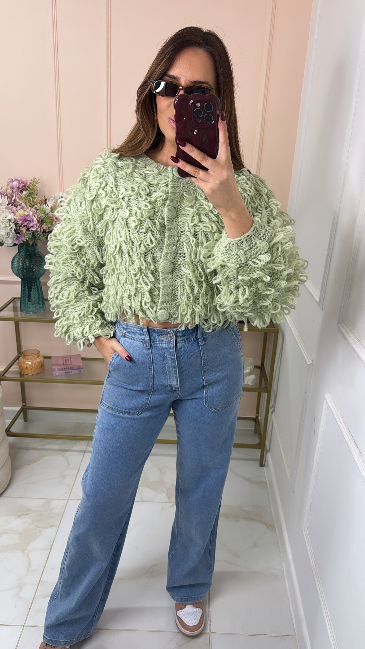 LULU sage loop knit shaggy cardigan