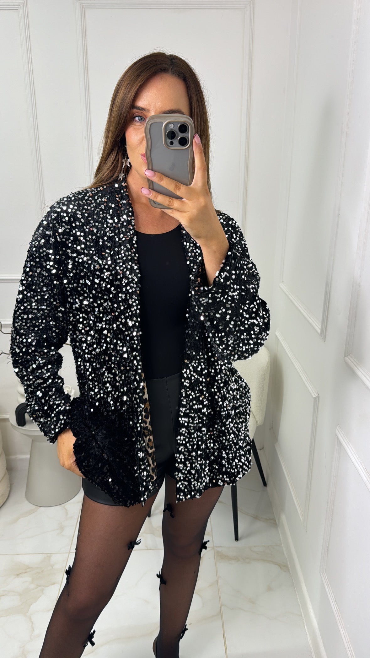 SHARNA silver sequin blazer