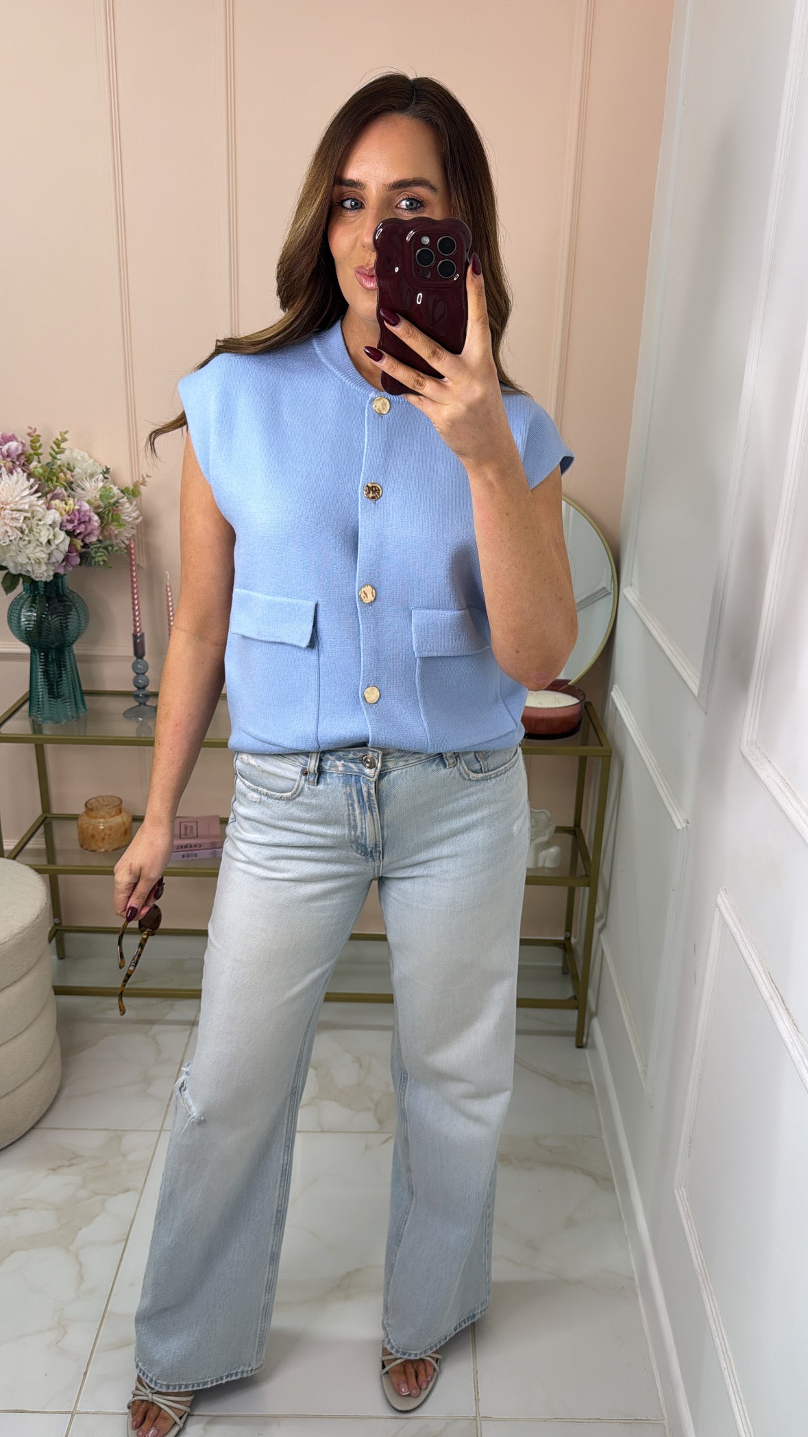 BEKI powder blue sleeveless cardigan