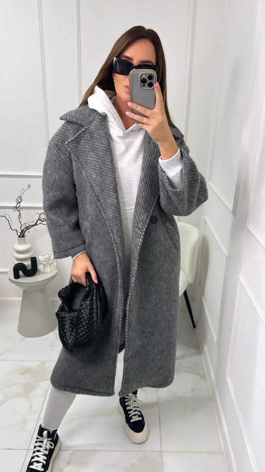 DAPHNE grey wool blend longline coat