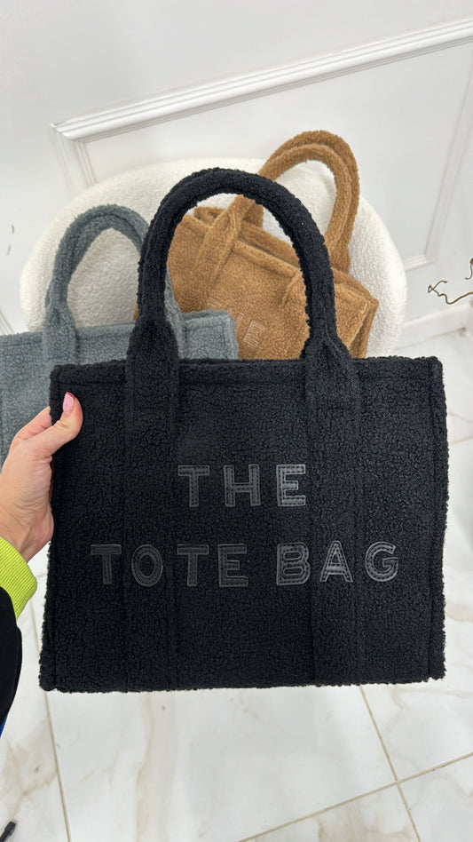 THEA black borg teddy tote bag