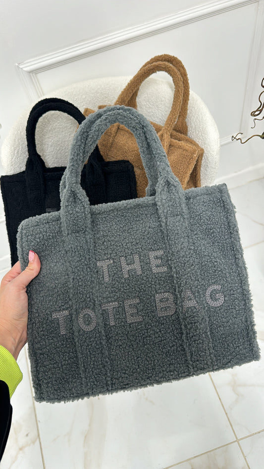 THEA grey borg teddy tote bag