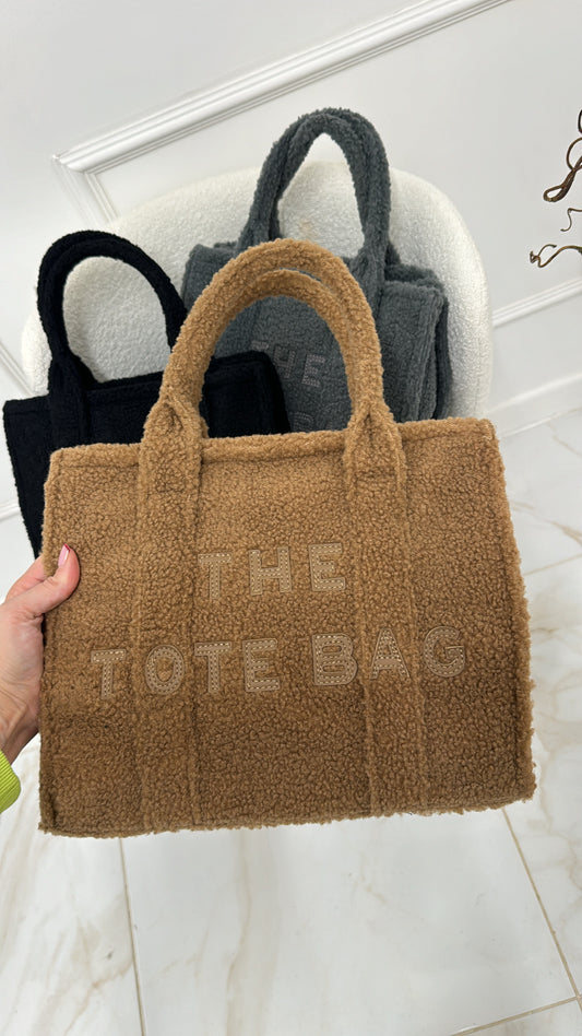 THEA camel borg teddy tote bag