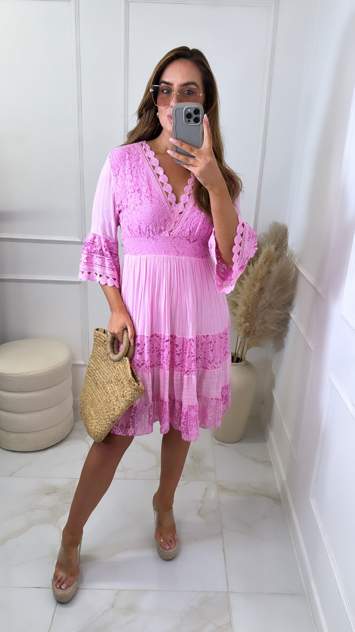 LILLIE pink lace detail dress