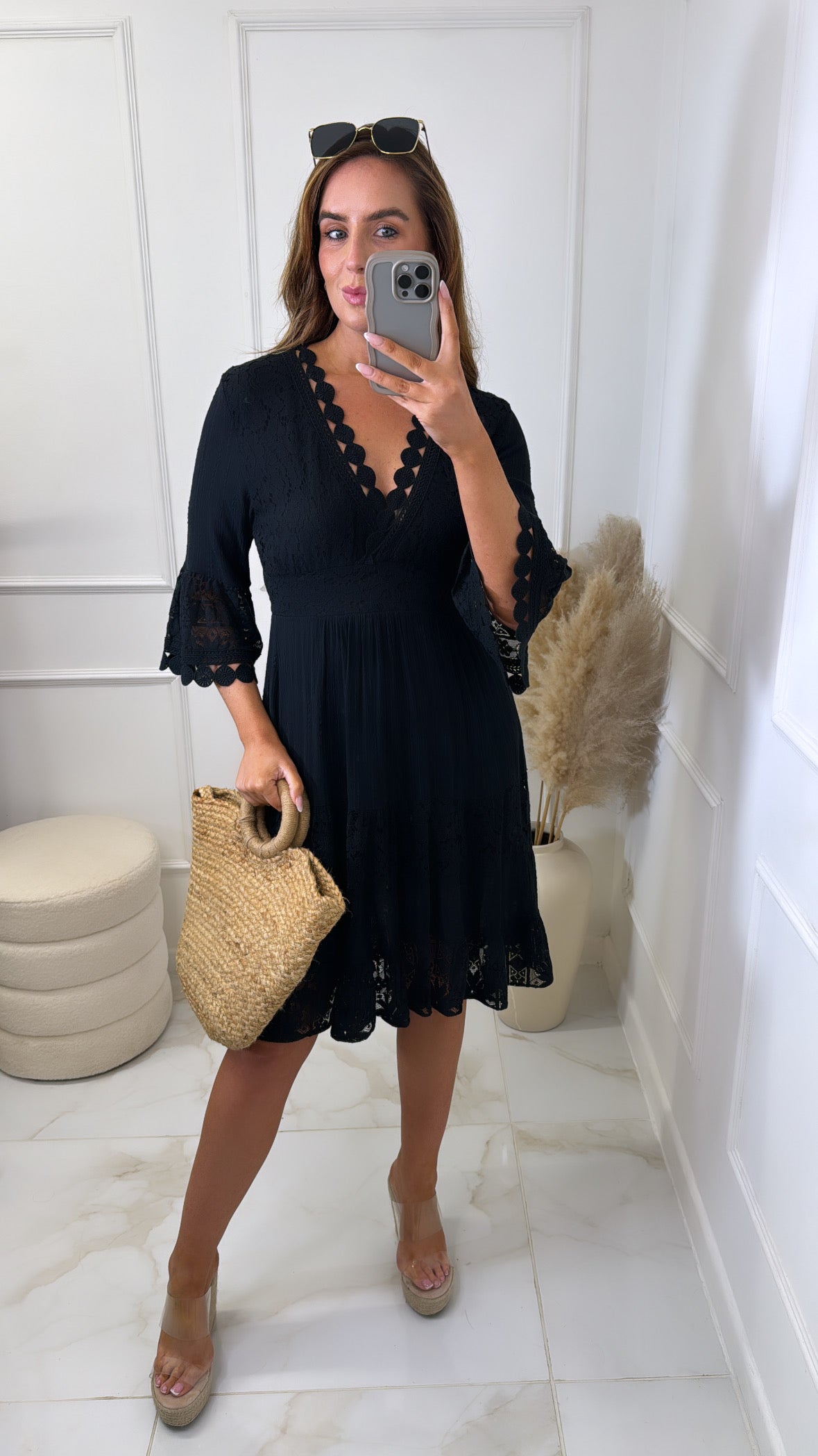 LILLIE black lace detail dress