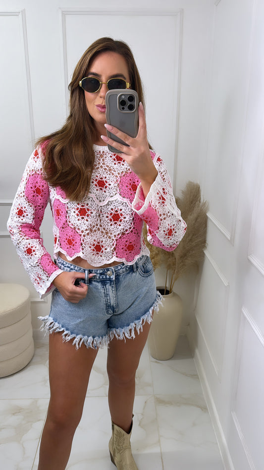 LYD pink crochet crop top