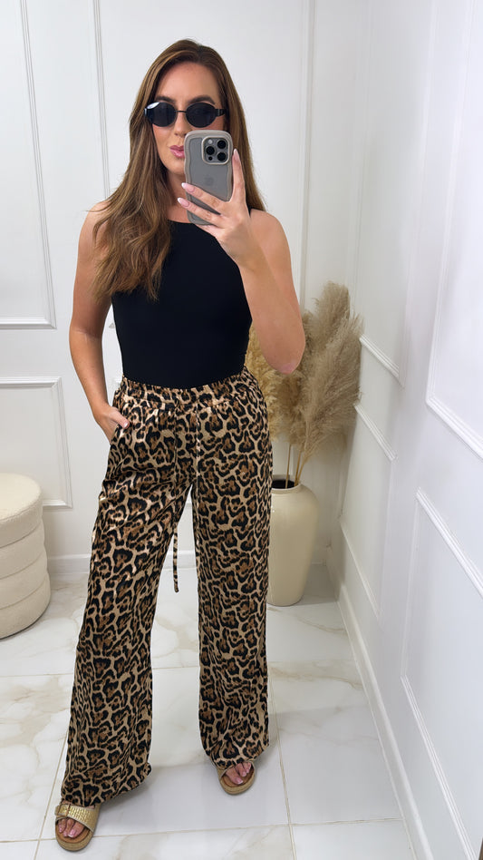 BONNI leopard print wide leg trousers