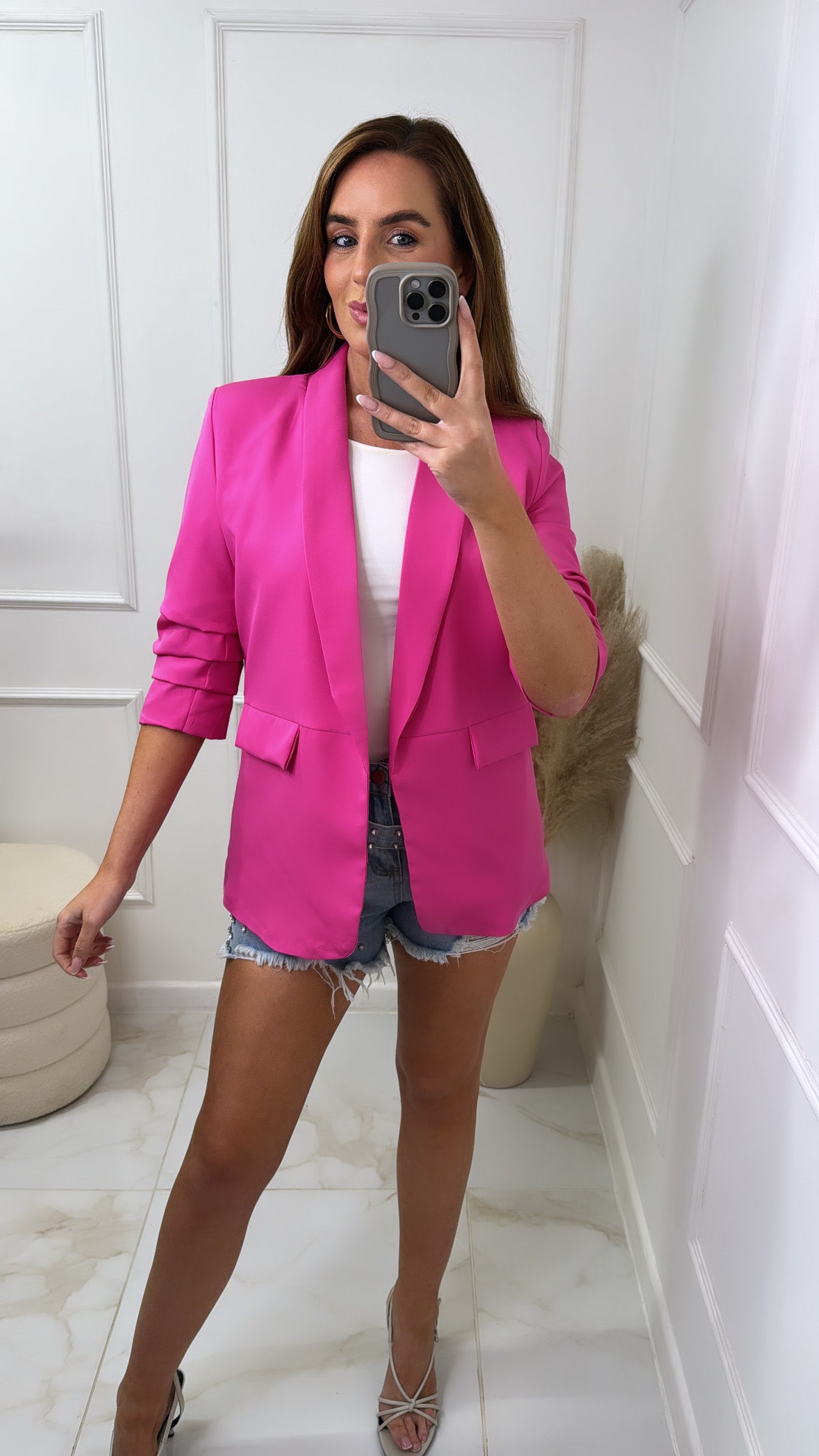 LACEY fuchsia ruched sleeve blazer