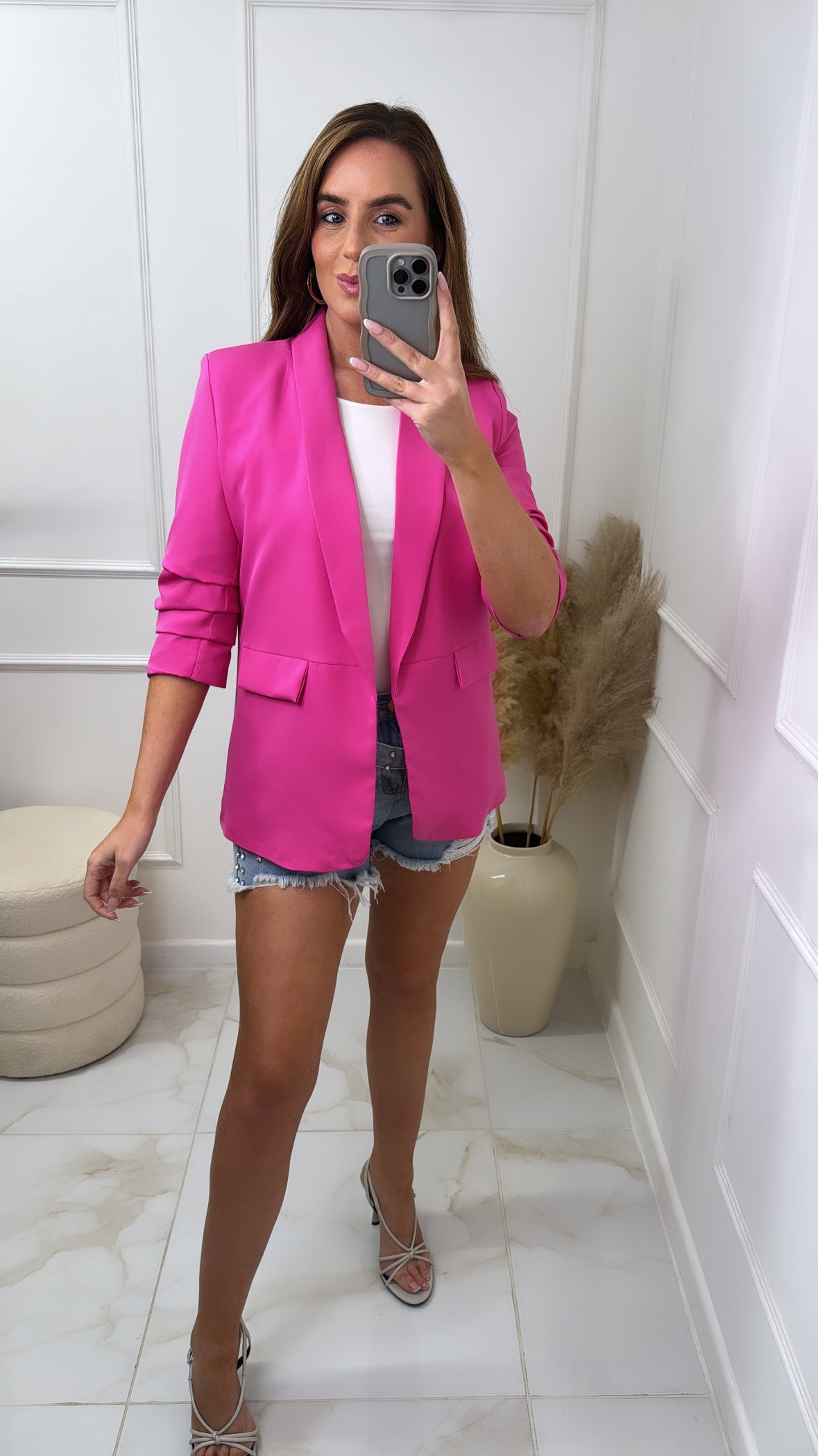 LACEY fuchsia ruched sleeve blazer