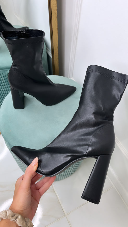 EMELIA black PU heeled ankle boots