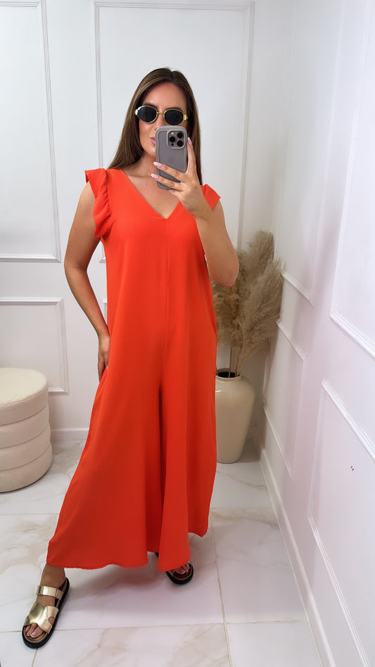 MERCY bright orange wide leg jumpsuit