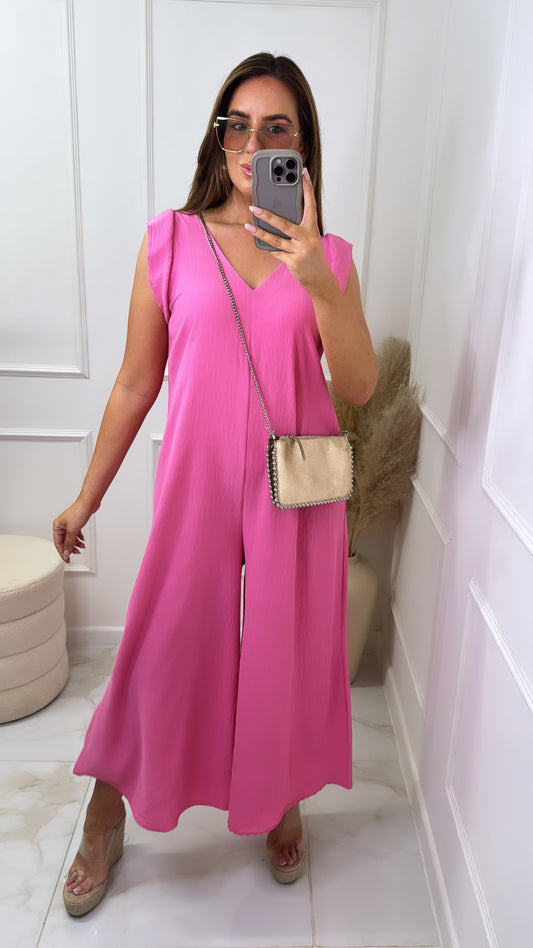 MERCY bright pink wide leg jumpsuit