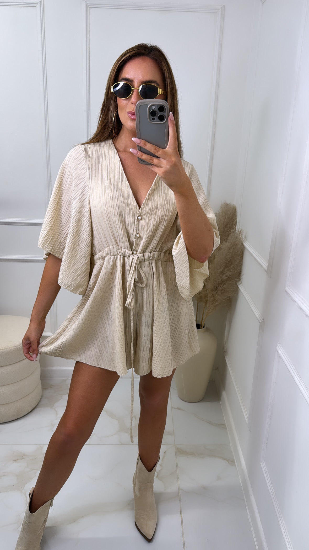 NAOMI beige crinkle playsuit