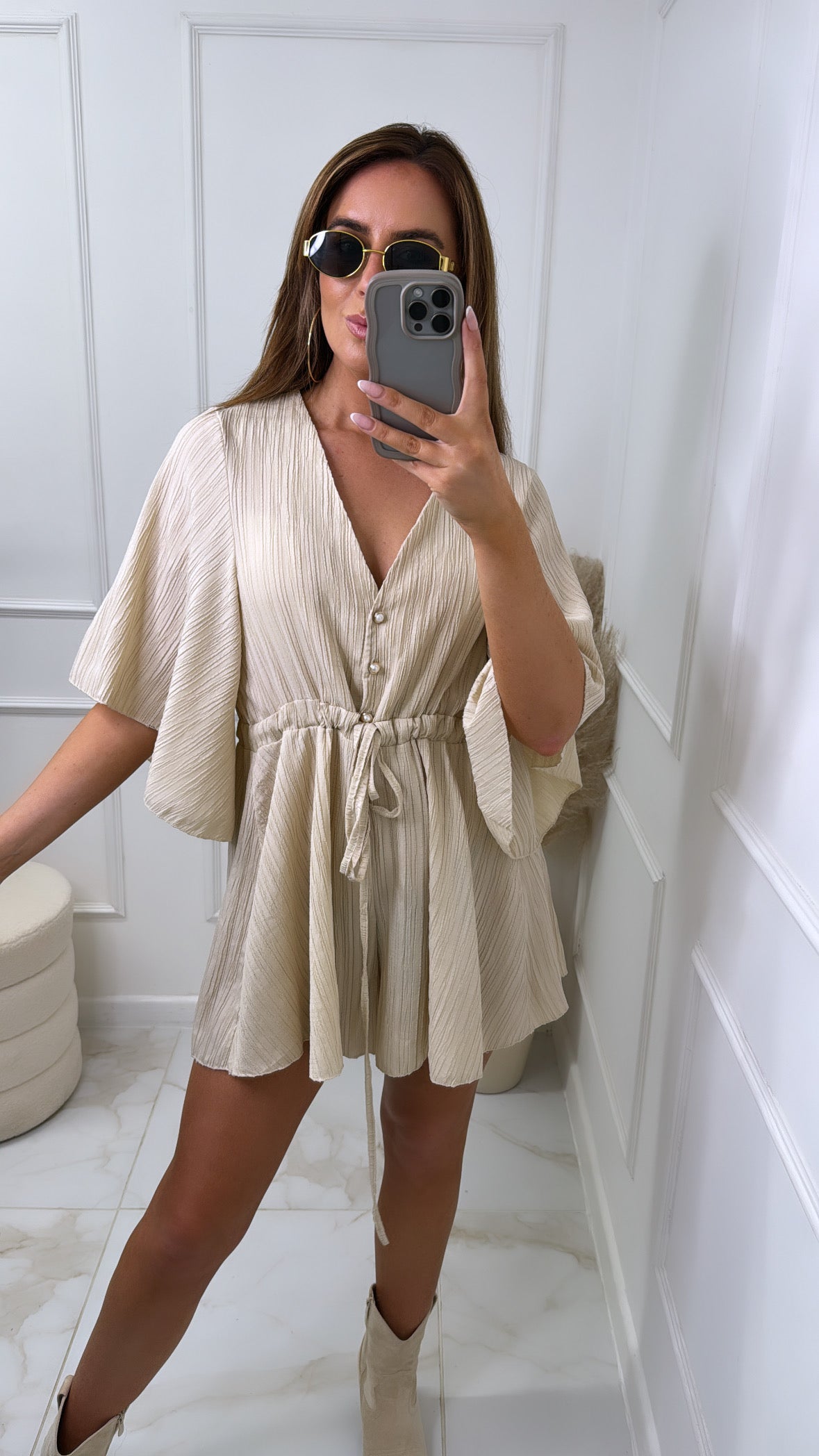 NAOMI beige crinkle playsuit