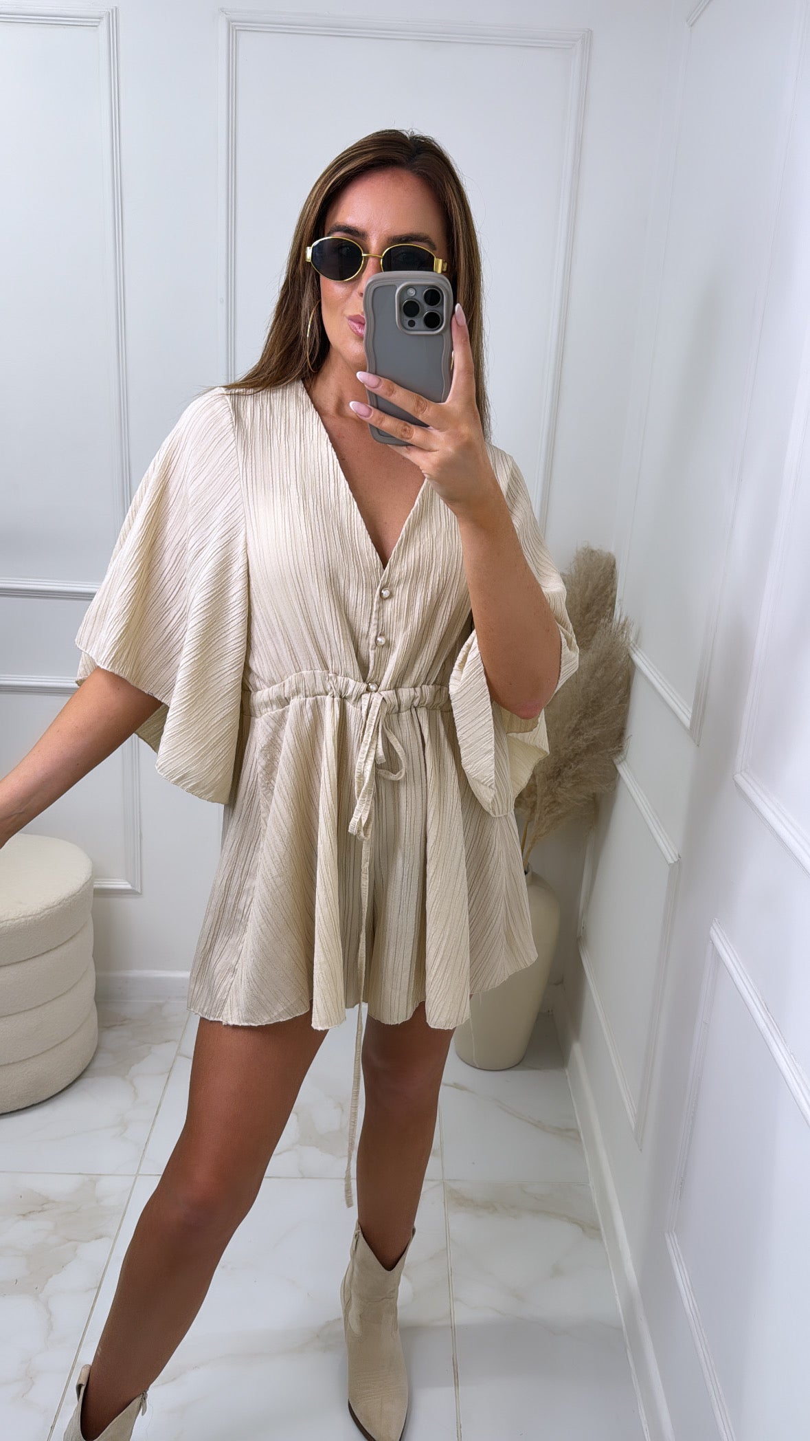 NAOMI beige crinkle playsuit