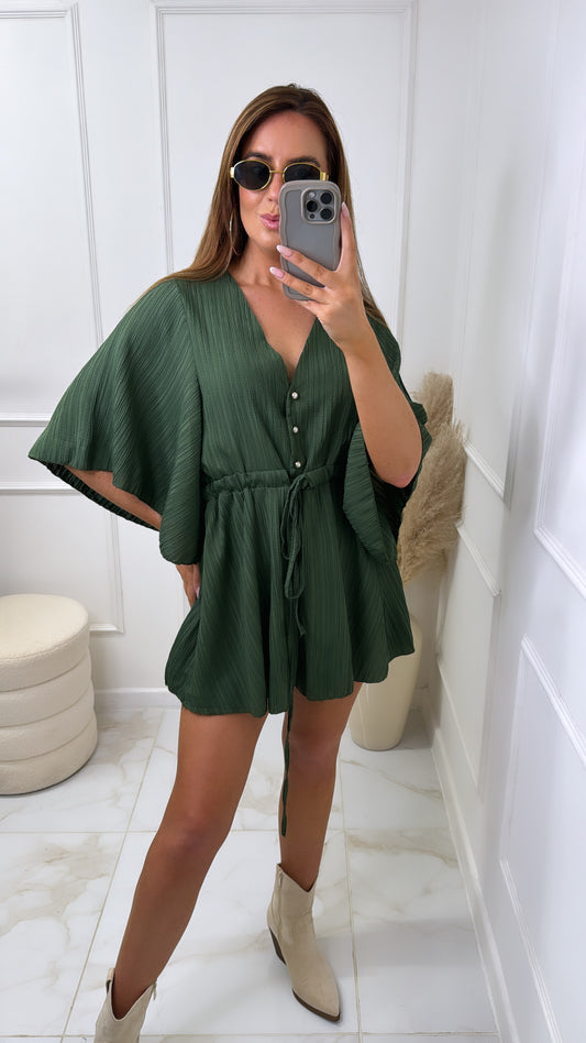 NAOMI khaki crinkle playsuit