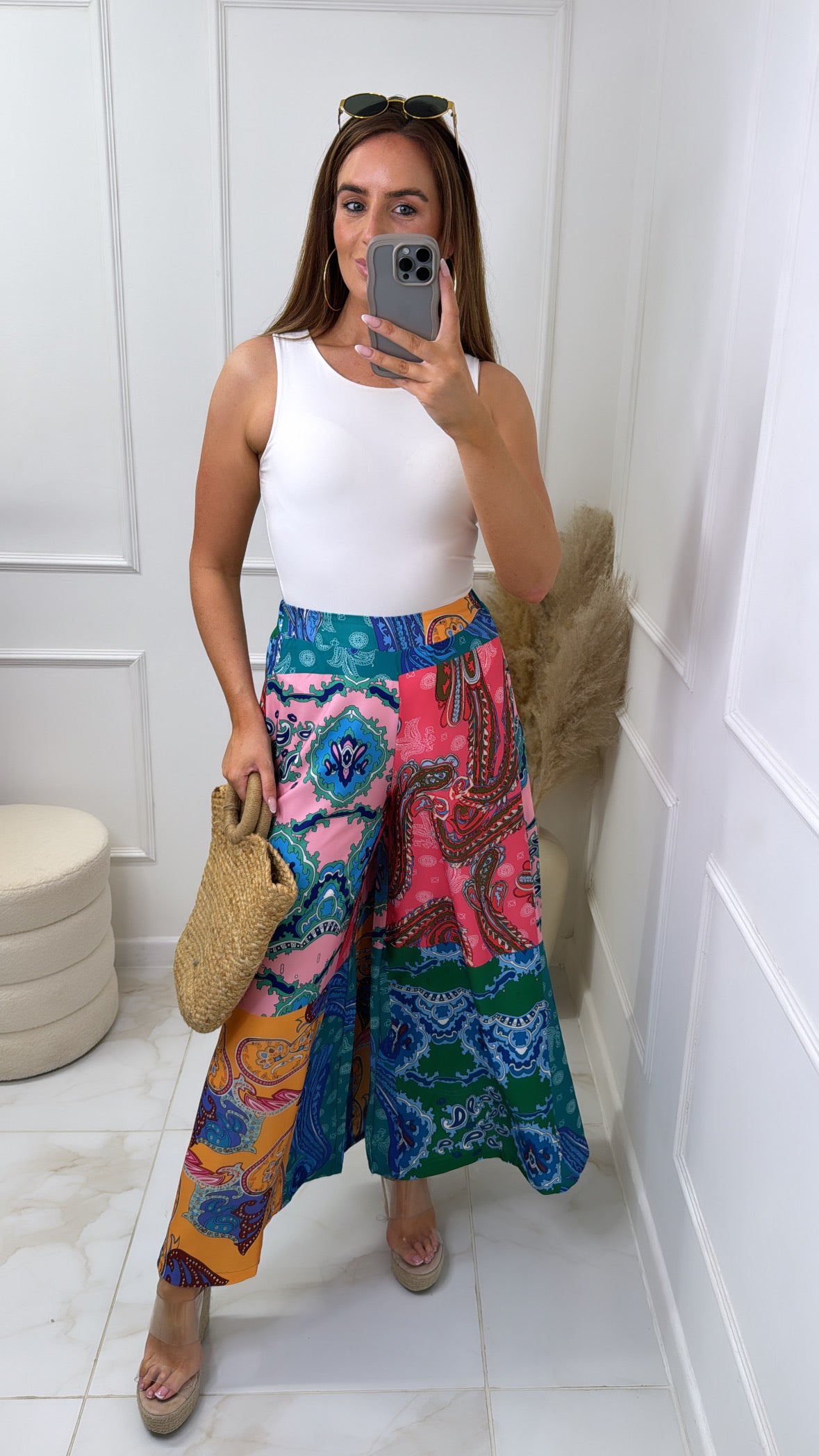 CLARA green paisley palazzo trousers