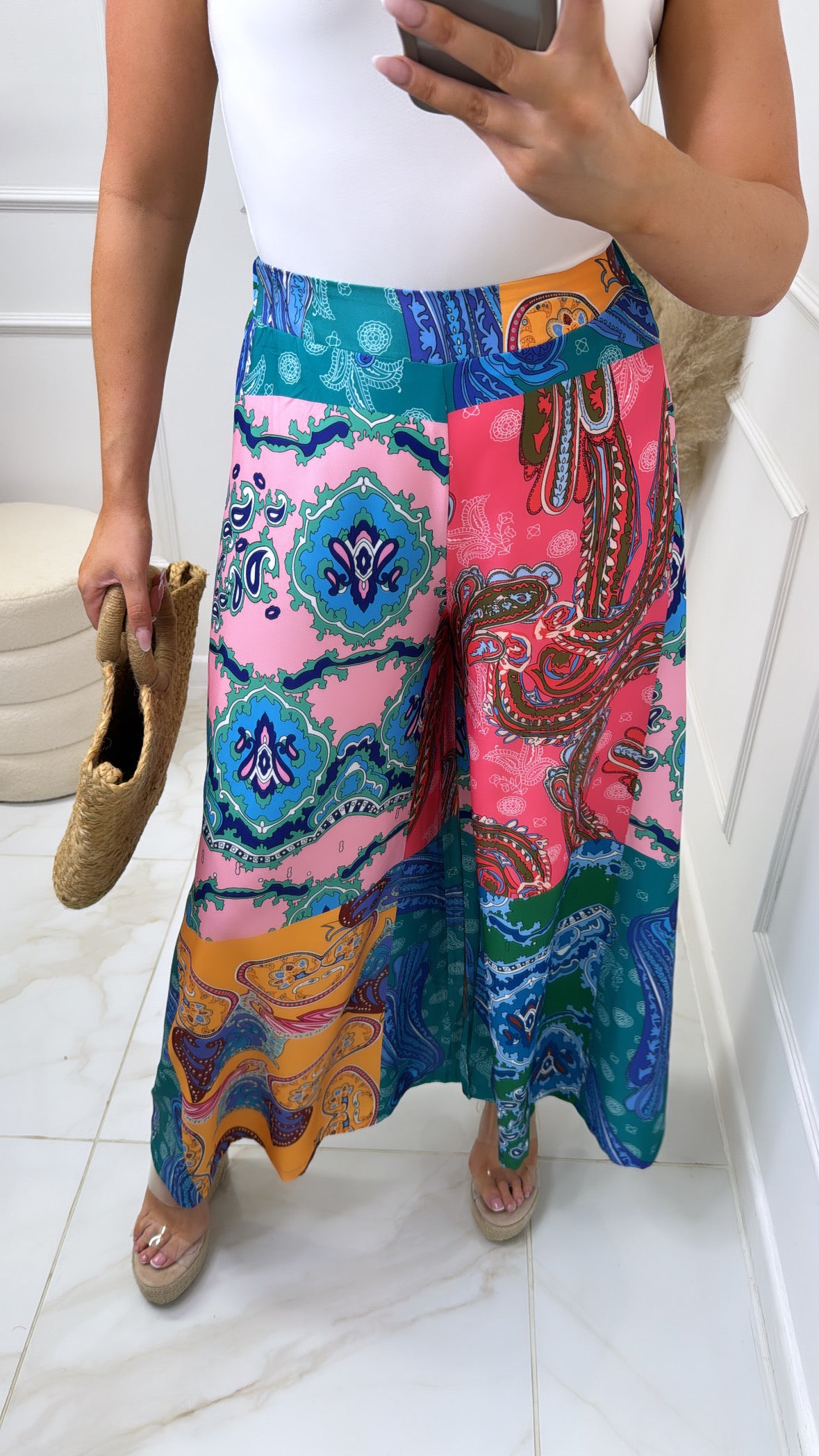 CLARA green paisley palazzo trousers