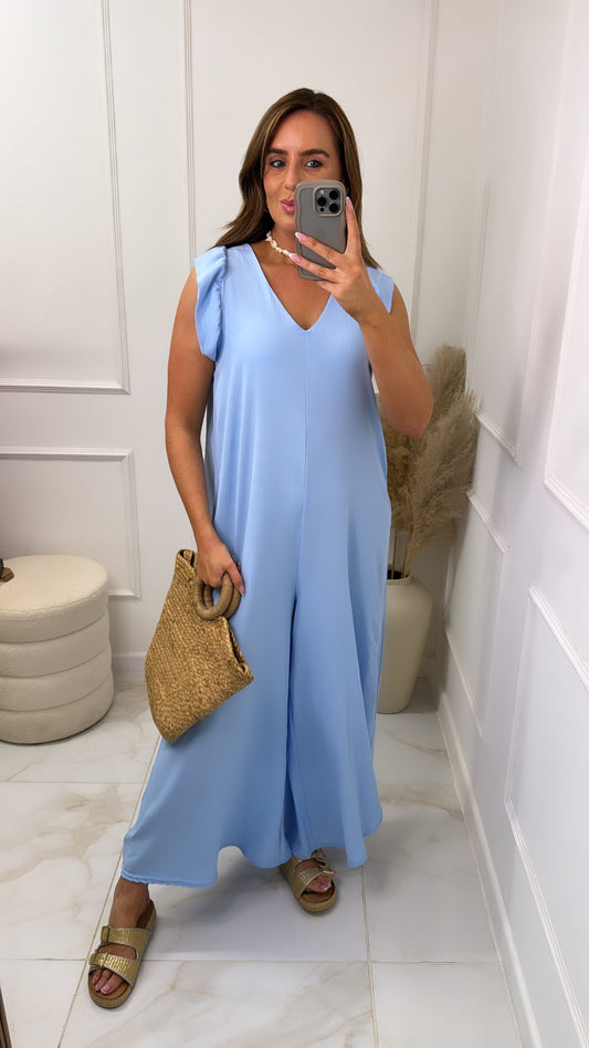 MERCY powder blue wide leg jumpsuit