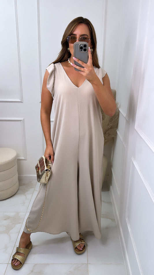 MERCY beige wide leg jumpsuit