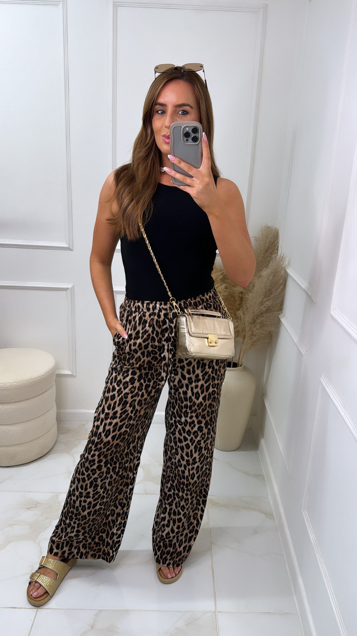 LYLA leopard print wide leg trousers