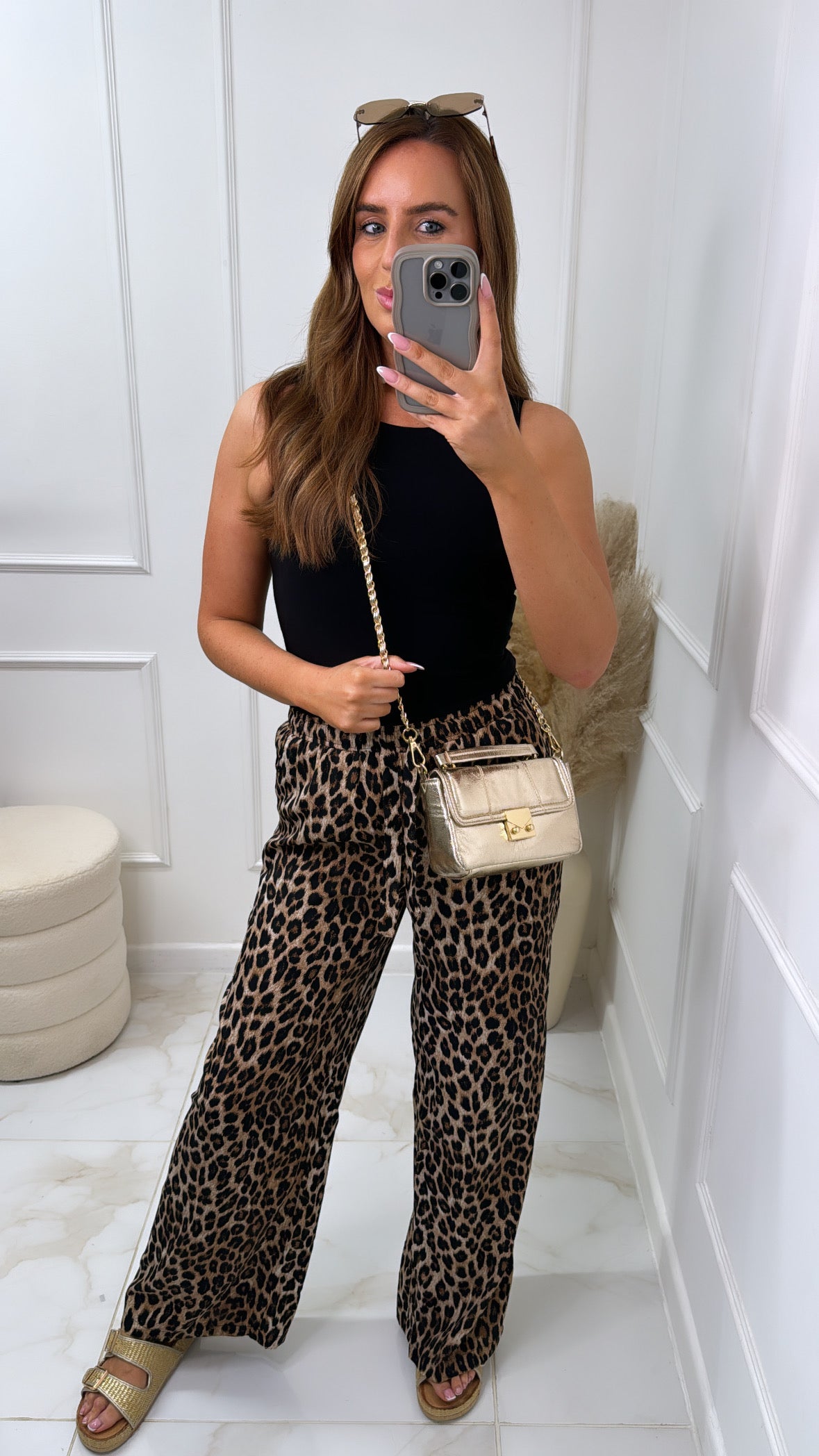 LYLA leopard print wide leg trousers