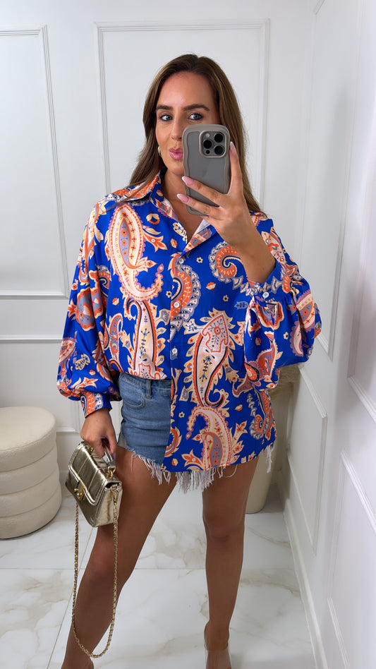 ALORA blue paisley oversized shirt