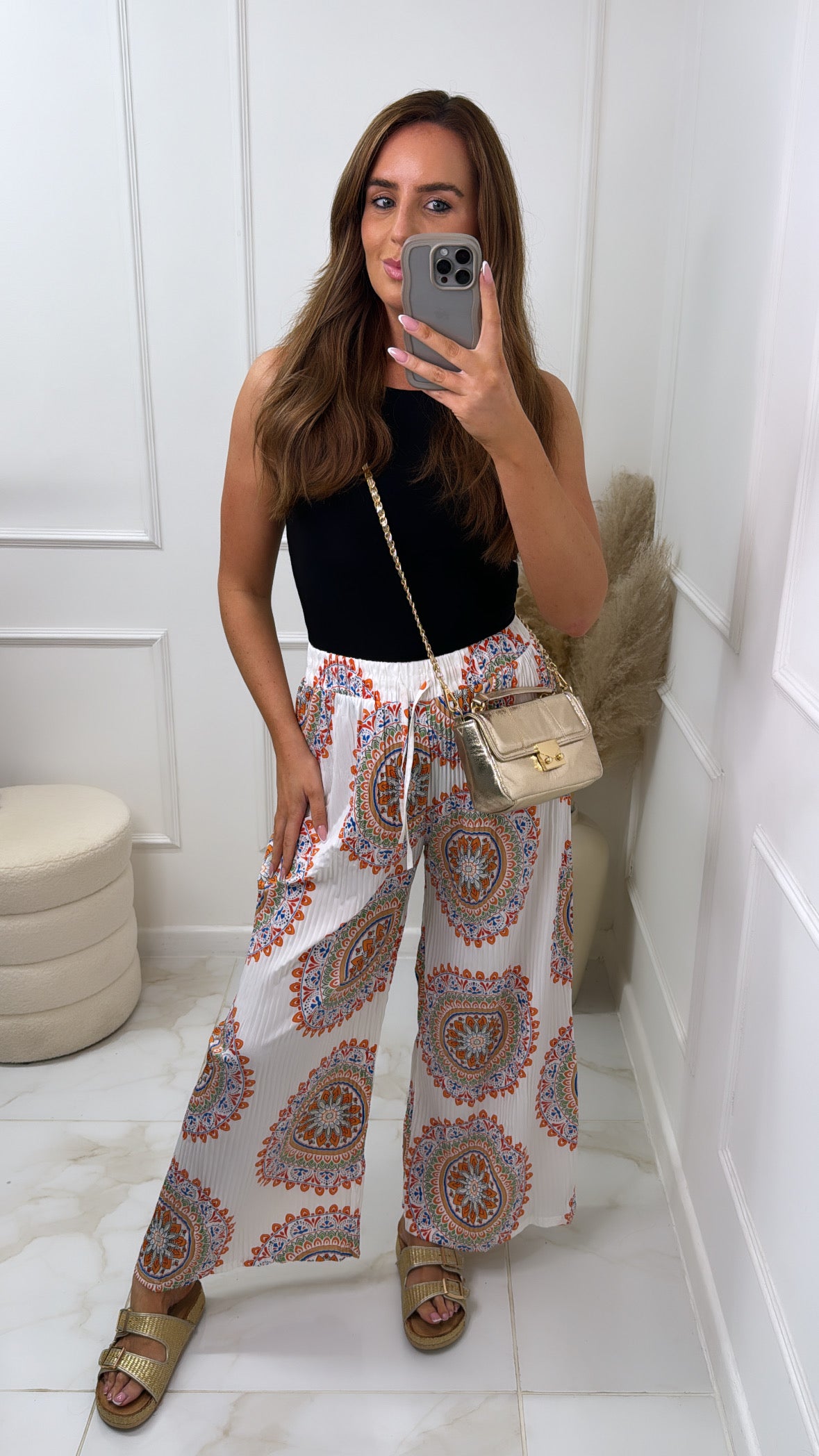 ARIA white circle print trousers