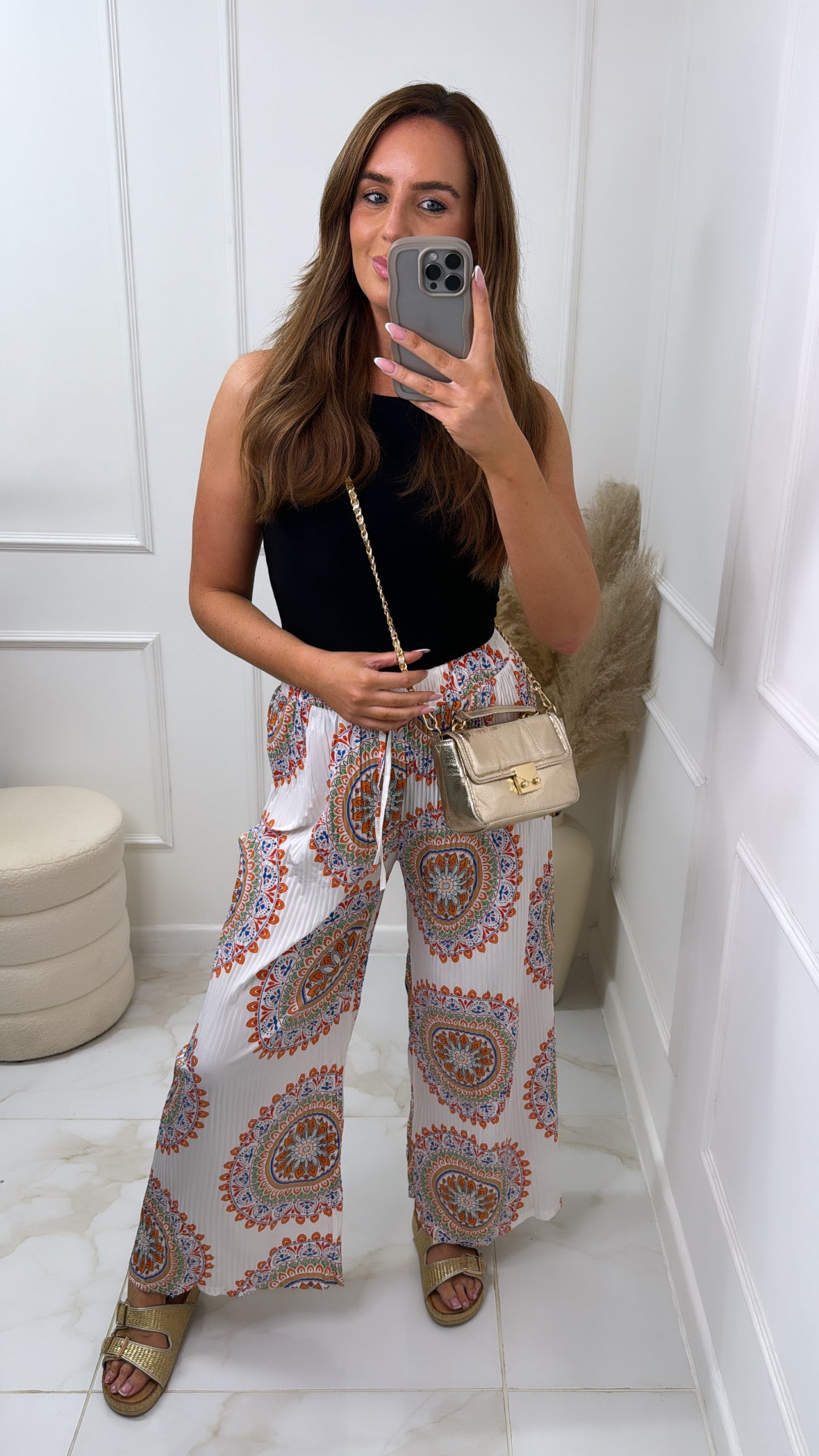 ARIA white circle print trousers