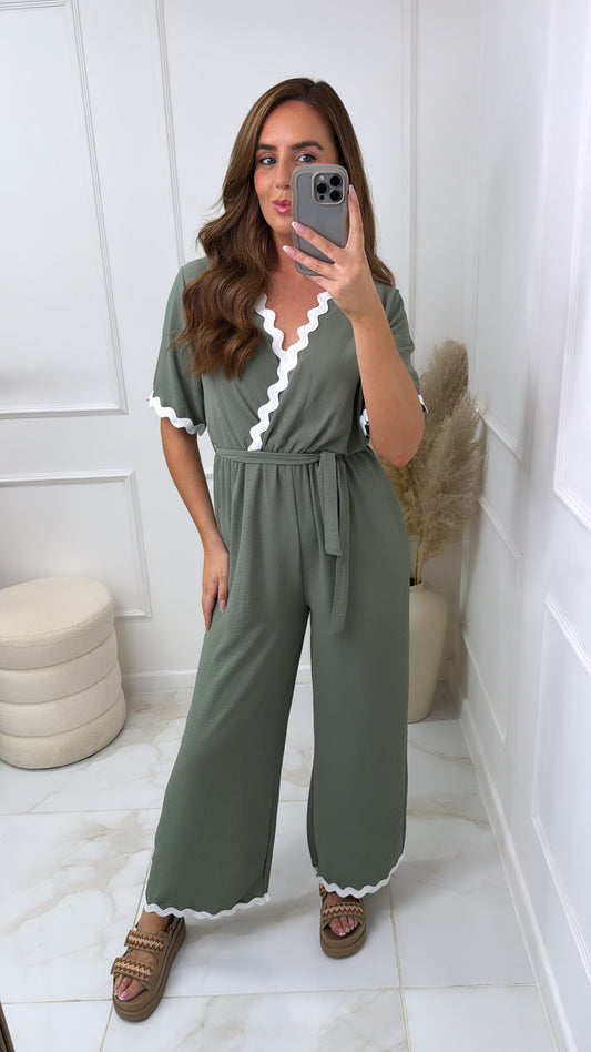 LISSY khaki contrast trim jumpsuit