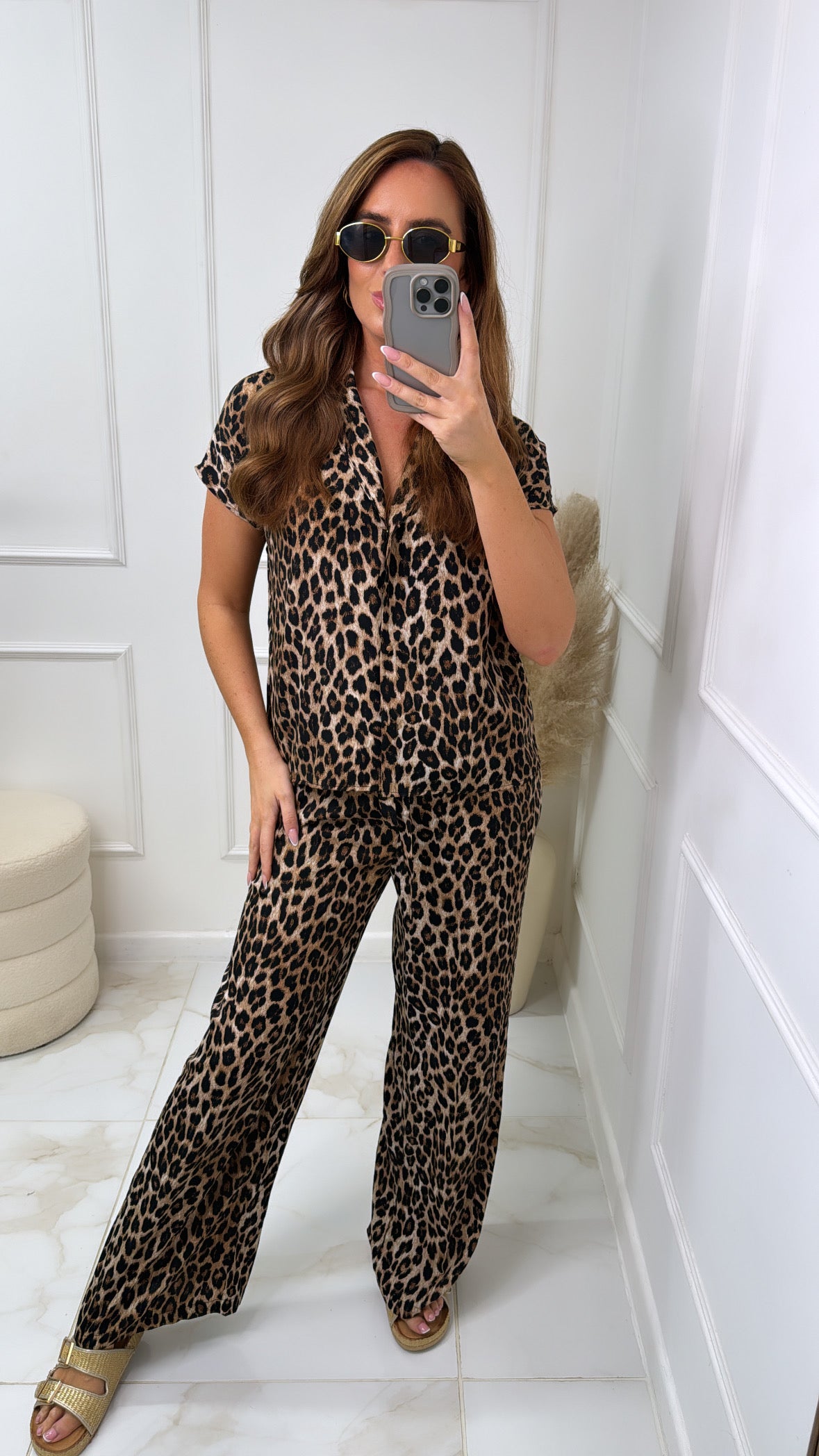 SHARNA leopard wide leg trouser set