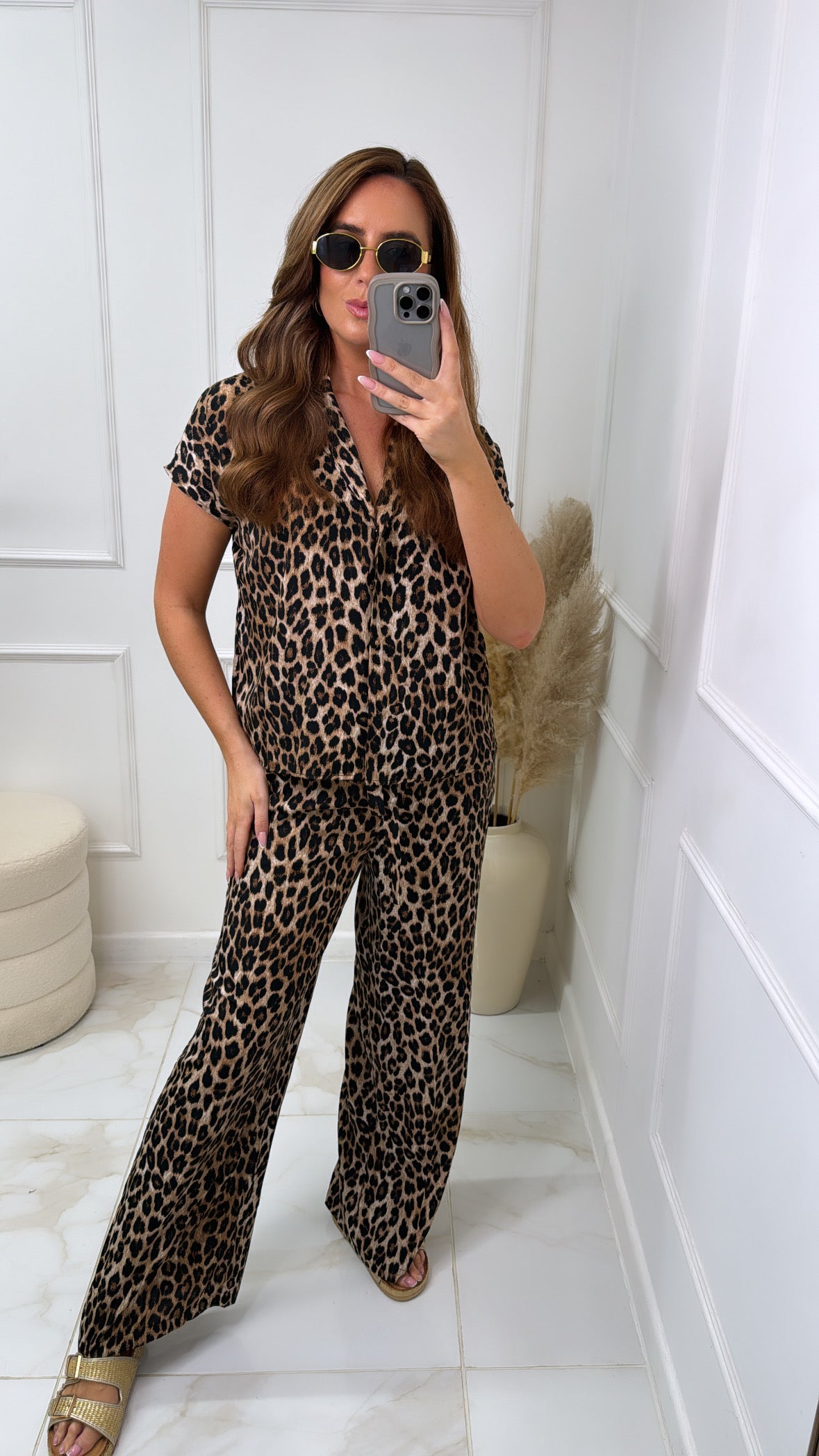 SHARNA leopard wide leg trouser set