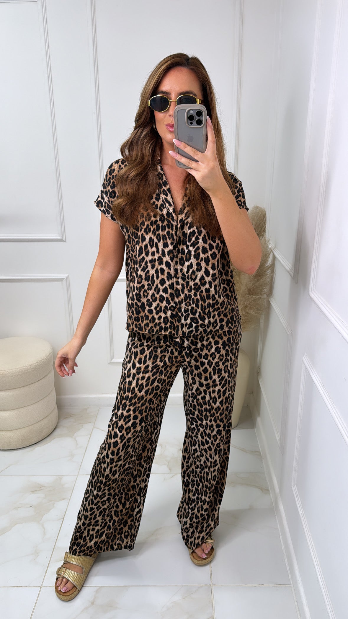 SHARNA leopard wide leg trouser set