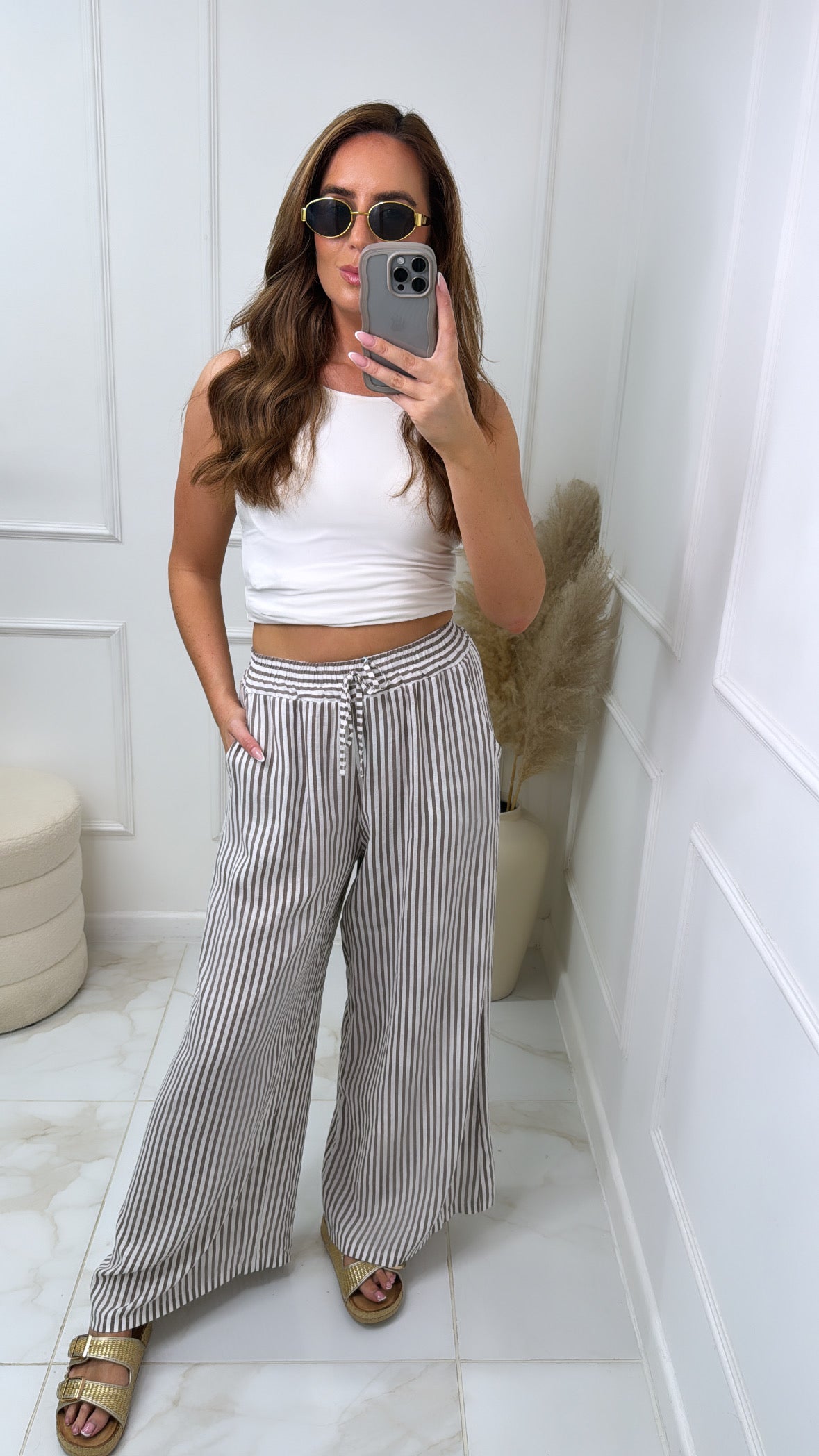 SISI taupe stripe wide leg trousers