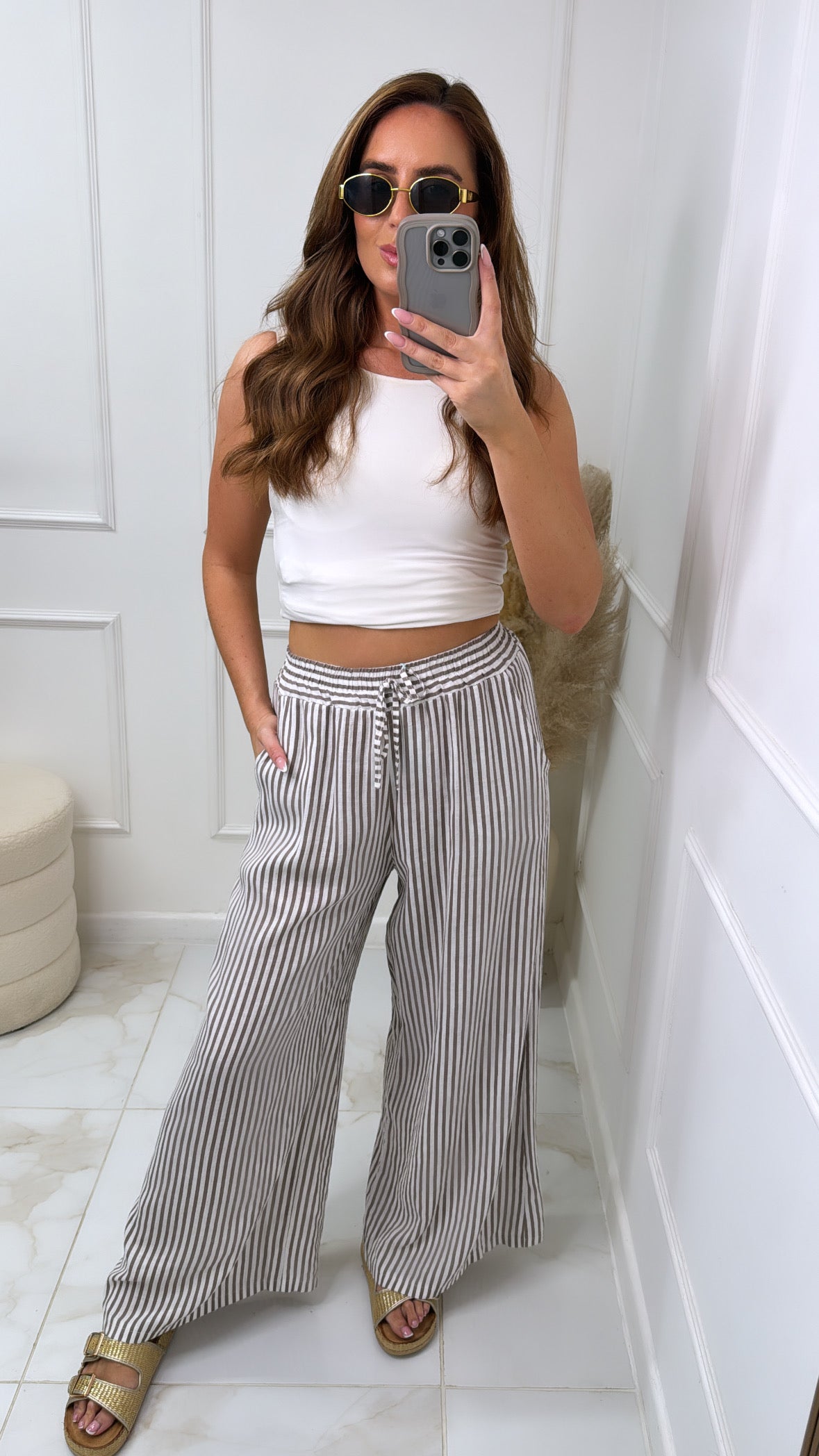 SISI taupe stripe wide leg trousers